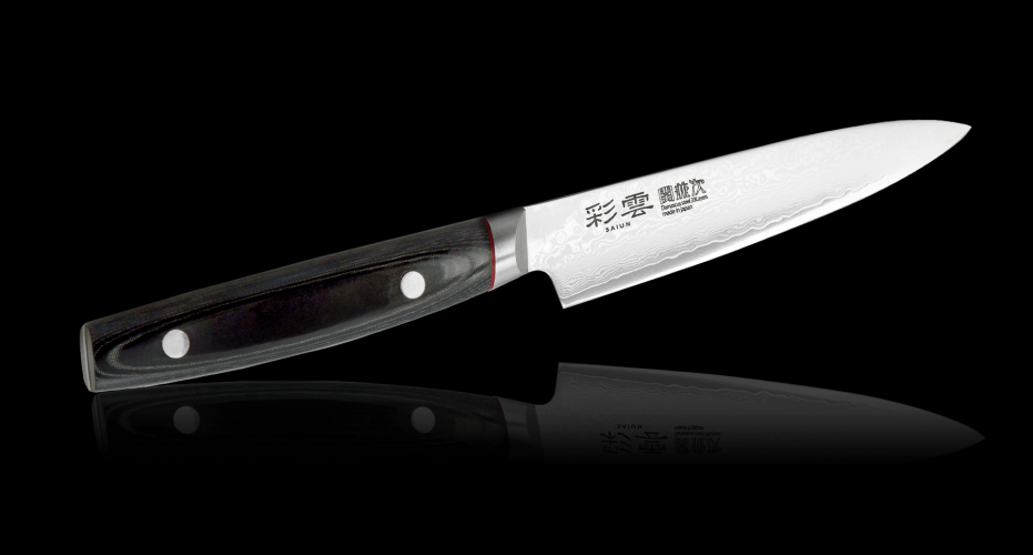 9001, Нож универсальный Kanetsugu Saiun Damascus, 120 мм, сталь VG-10, 33 слоя, рукоять микарта (10225030/220413/0002953