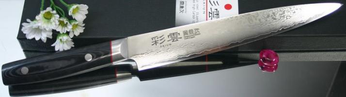 9009, Нож для тонкой нарезки Kanetsugu Saiun Damascus, 210 мм, сталь VG-10, 33 слоя, рукоять микарта (10225030/220413/00