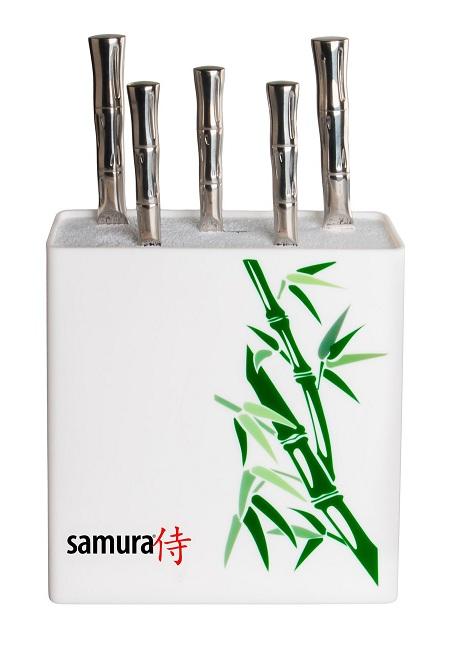 KBH-101BW/K Подставка универсальная для ножей "Samura",230x225x82мм, пластик (белая, зеленый бамбук)