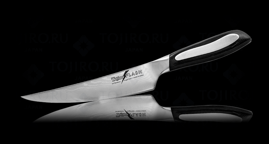 Филейный Кухонный Нож TOJIRO Flash (FF-ABO165), длина лезвия 165 мм, сталь VG10, 63 слоев, рукоять микарта, заточка #100