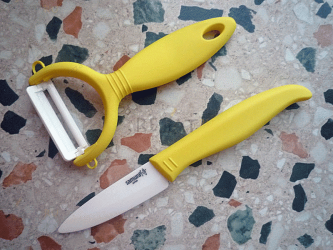 Набор Фруктовый нож и овощечистка (желтые рукояти) Samura Eco-Ceramic
