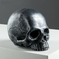 Копилка "Череп", глянец, серебристый цвет, 16 см