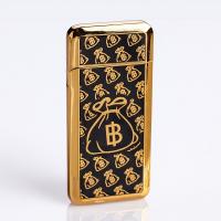 Зажигалка электронная "Биткоин" в подарочной коробке, USB, спираль, чёрно-золотая, 3.5х7 см 3018086