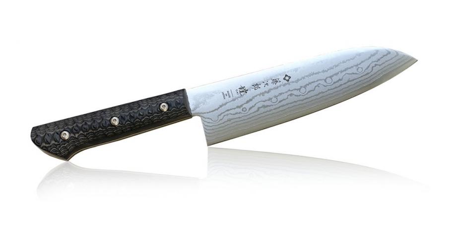 Кухонный Нож Сантоку TOJIRO WESTERN (F-1351), длина лезвия 170 мм, сталь VG10, 37 слоев, рукоять микарта, заточка #8000