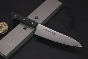 Кухонный Нож Сантоку TOJIRO WESTERN (F-1351), длина лезвия 170 мм, сталь VG10, 37 слоев, рукоять микарта, заточка #8000