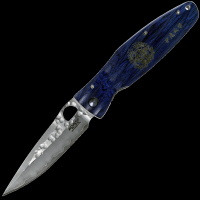 MC-0186G MCUSTA Нож складной порошковая сталь SPG-2, 3 сл., 213-95-118, рук.Blue Pakka wood, 112г