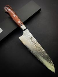 07392 SAKAI TAKAYUKI Нож кухонный Сантоку сталь  Damascus VG-10, 33 сл. 180 мм, рукоять махагон