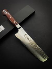 07393 SAKAI TAKAYUKI Нож кухонный Накири сталь  Damascus VG-10, 33 сл. 160 мм, рукоять махагон
