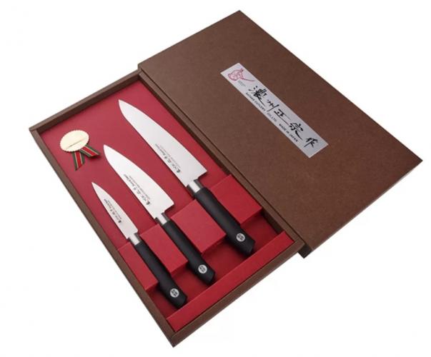 Подарочный набор Satake Swordsmith из 3 ножей (Овощной 100мм+ Универсальный 135мм+ Шеф 180мм) в подарочной коробке, HG83