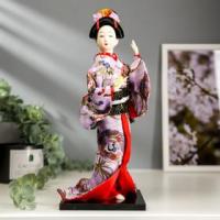 Кукла коллекционная "Японка в цветочном кимоно с бабочкой на руке" 30х12,5х12,5 см   4147023