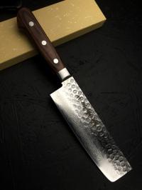 07223 SAKAI TAKAYUKI Нож кухонный Накири, сталь  Damascus VG-10, 17 сл. 160 мм, рукоять махагон