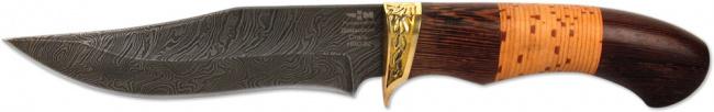 АКУЛА (8601)д Нож нескладной дамаск венге береста упор худ. литьё латунь, Ножемир Россия АКУЛА (8601)д Нож нескладной дамаск венге береста упор худ. литьё латунь, Ножемир Россия