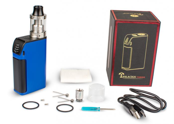 Бокс Мод Tesla Three, Carrate 24 RTA, kit, 5000 mAh, 150W, Синий