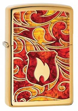 Зажигалка ZIPPO 254B Zippo Shield, латунь/сталь High Polish Brass, золотистая, 36x12x56 мм